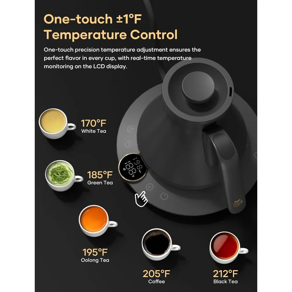 Electric Kettle, Gooseneck with One-touch ±1℉ Temperature Control & Digital Screen, Rapid Boil in 2-3 Minutes, Water Kettles