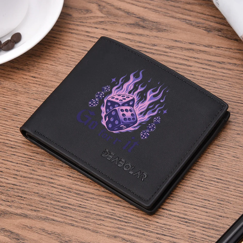 Men's Fashion Short Wallet PU Leather Cool Flame Dice Pattern Double-Fold Bag Multiple Card Slots for Cash