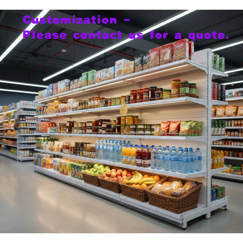 custom.Supermarket Gondola Display Racks Double-sided Adjustable Metallic Durable Corrosion Powder Coate