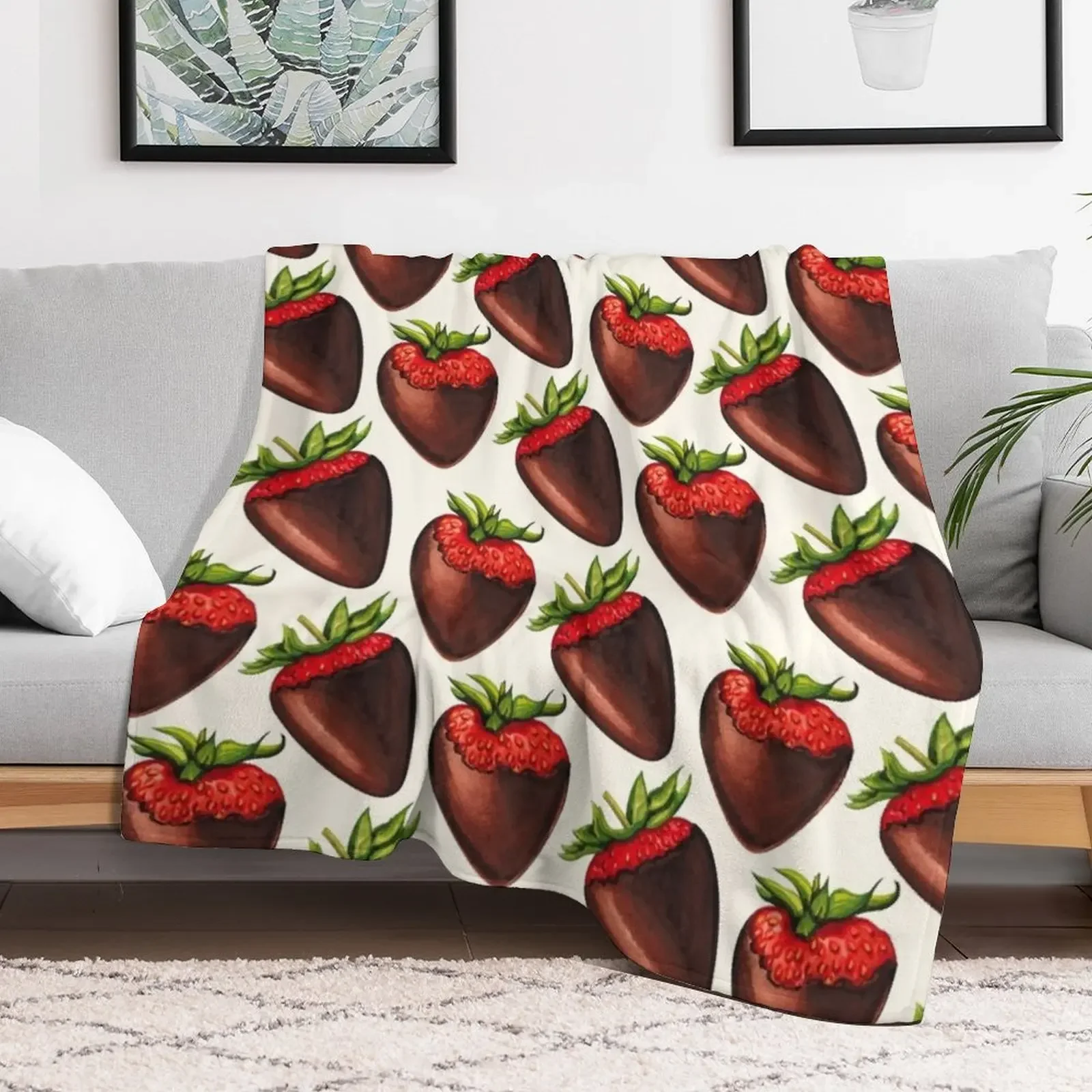 Chocolate Covered Strawberry Pattern - White Throw Blanket Bed covers Quilt Cute Plaid Giant Sofa Blankets