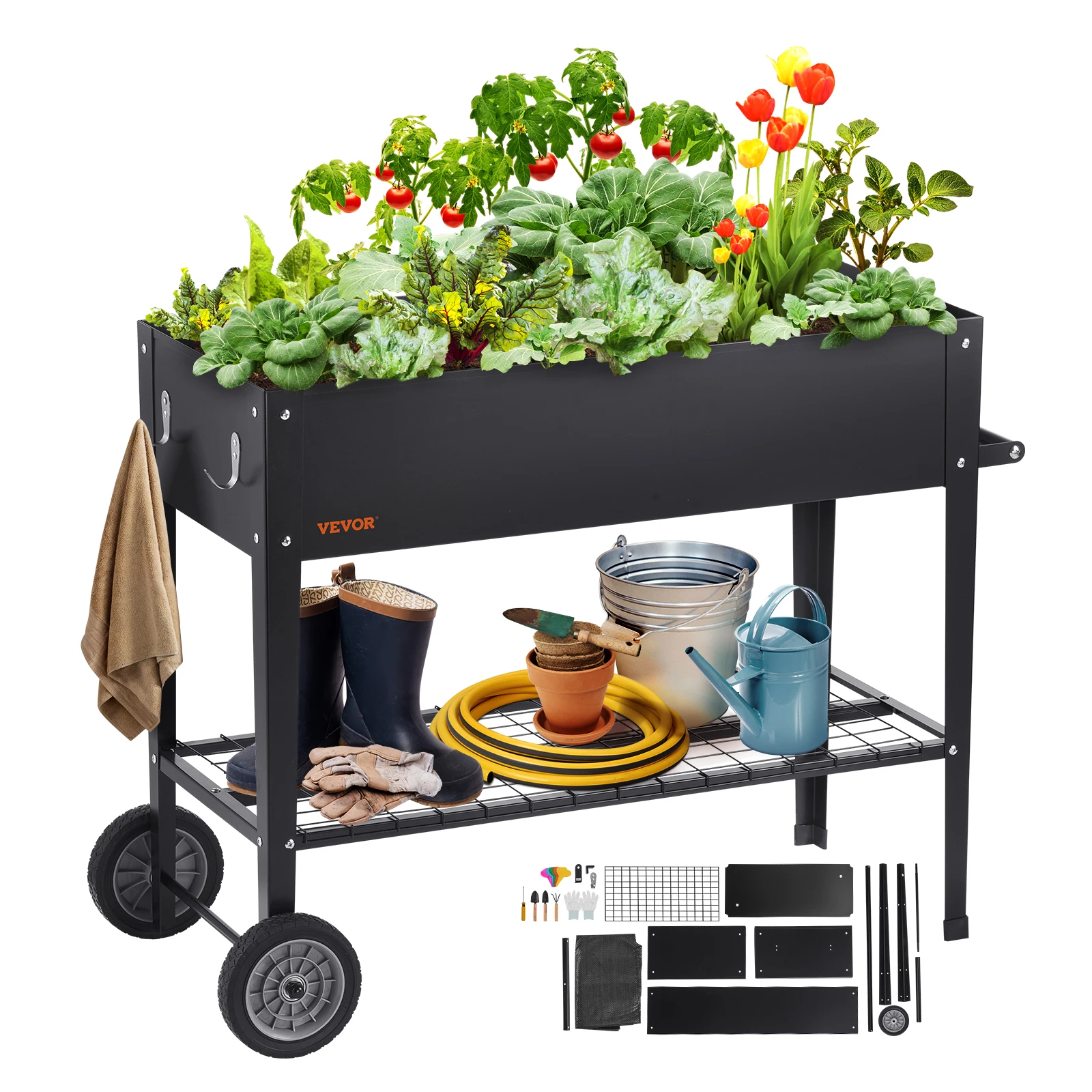 VEVOR Raised Garden Bed, 42.5 x 19.5 x 31.5 inch Galvanized Metal Planter Box, Elevated Outdoor Planting Boxes with Legs, Black