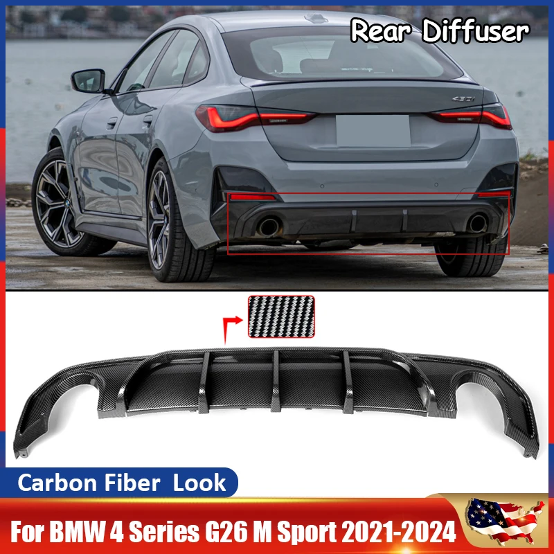 Für BMW G26 420d 420i 430i M Sport Grand Coupe 2021~2024 Heckstoßstangen-Diffusor Spoilerlippe Tuning-Teile Carbon-Optik ABS