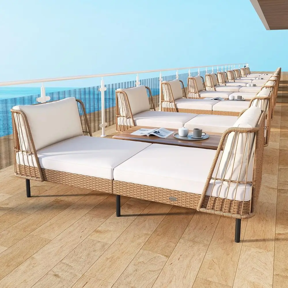 2-Seat Outdoor Wicker Daybed with Cushions, Metal Legs, Perfect for Backyard, Porch, Poolside - view 4