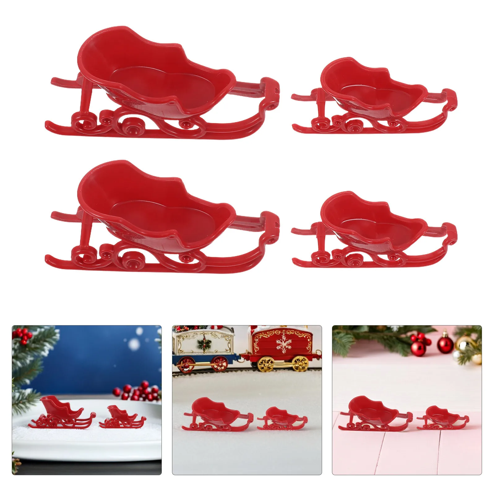 

24Pcs Christmas Mini Sleigh Desktop Decor Red Plastic Snow Sled Ornaments Festive Xmas Table Centerpiece Decoration