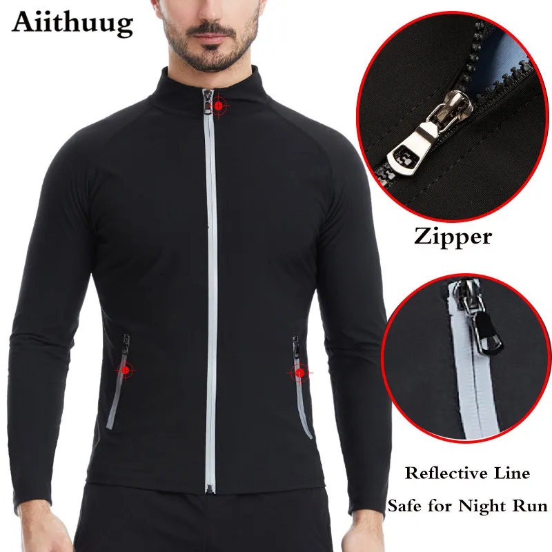 Aiithuug Sauna Sweat Jackets with Zipper Pockets Sauna Suit for Men Sweat Zipper Long Sleeve Workout Jacket Mens Body Shaper Gym