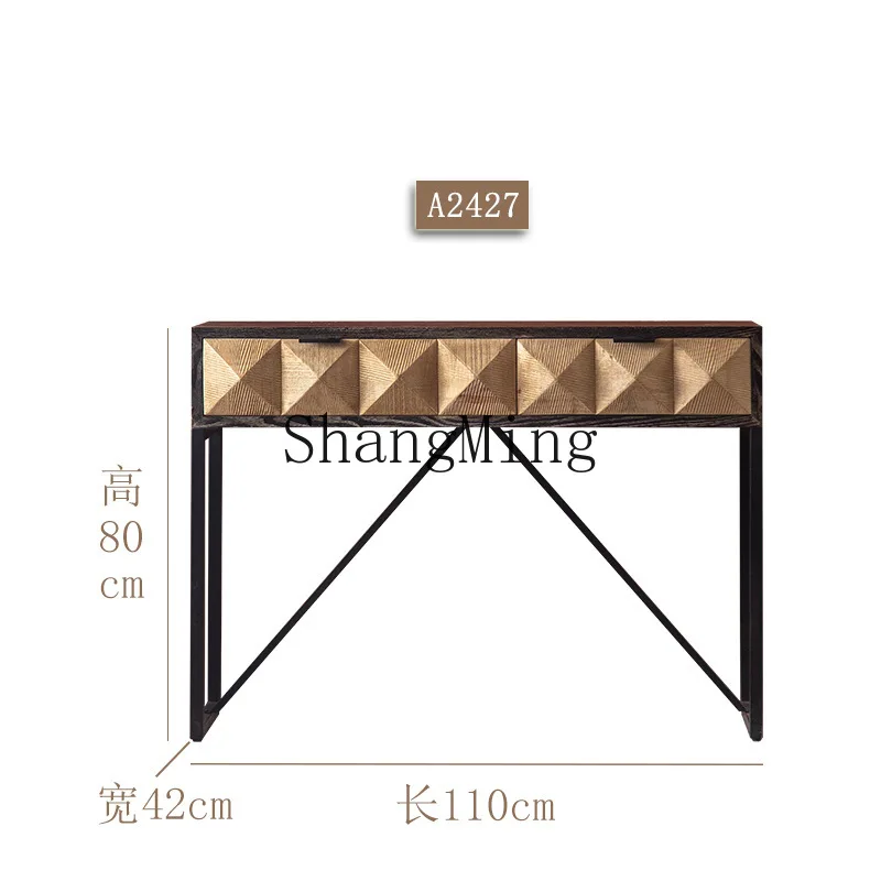 Tavolo da ingresso di lusso leggero in legno massello SM, decorazione del corridoio d'ingresso del soggiorno contro il muro, tavolo lungo con cassetti
