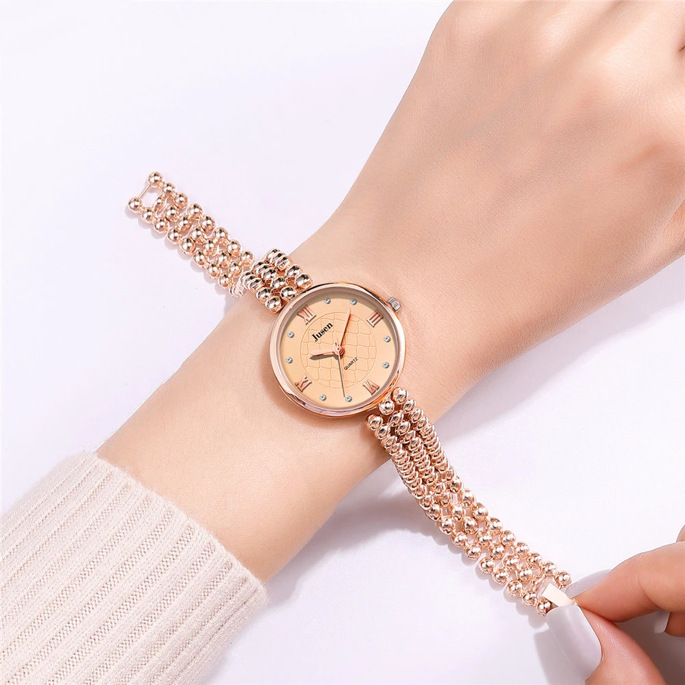 女性用ラインストーンクォーツ時計、スチールブレスレット、ラグジュアリー