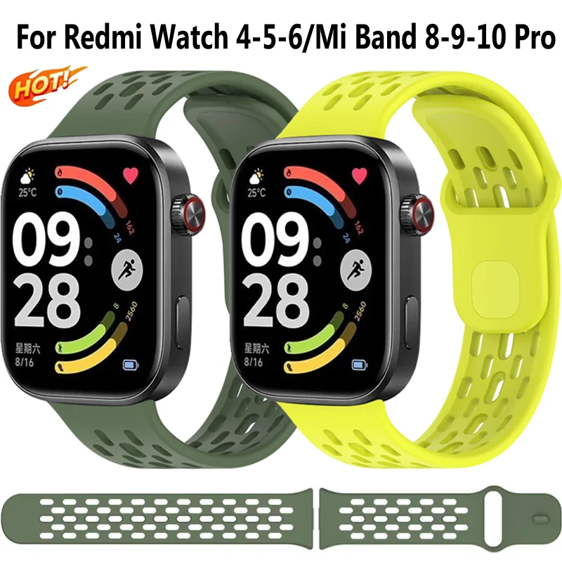 Weiches Silikonarmband für Redmi Watch 6 5 4, komfortables, atmungsaktives, langlebiges Armband für Xiaomi Mi Band 10-9-8 Pro, austauschbarer Gürtel.
