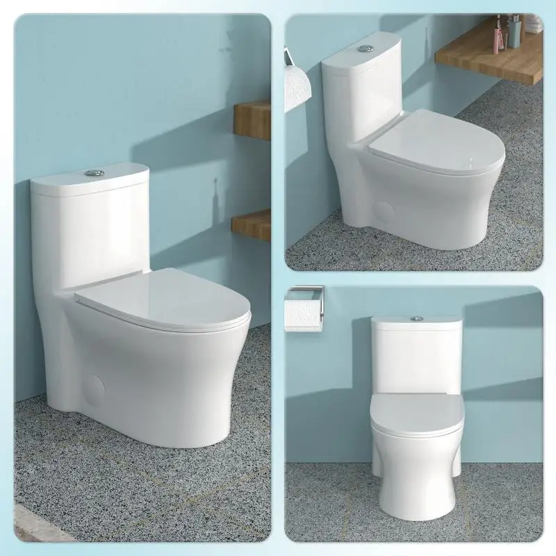 

Ceramic One Piece Toilet, 12" Rough-In, Dual Flush 1.1/1.6 GPF, Soft Close Seat, Powerful MAP 800g, Comfort ADA Height 17.3