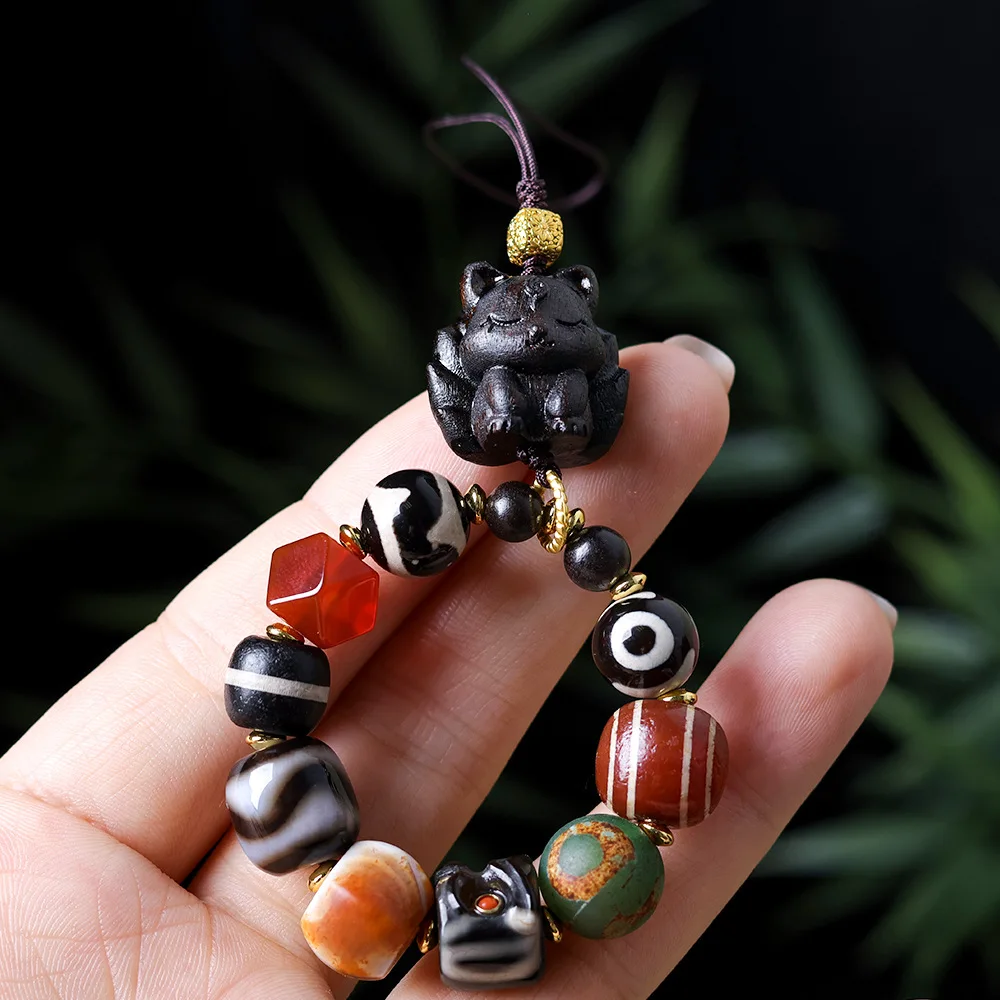 السماوية حبة الكنز زهر الخوخ الحرفي خشب الصندل تسعة الذيل الثعلب الزواج العرقية نمط سلسلة هواتف حقيبة قلادة