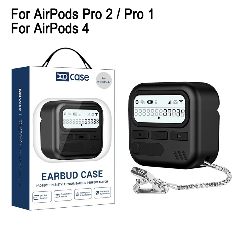 XDcase Retro Pager Design PC Hybrid TPU Earbuds Case Earphone Compartment Protective Cover For AirPods Pro 2 / 1, For AirPods 4