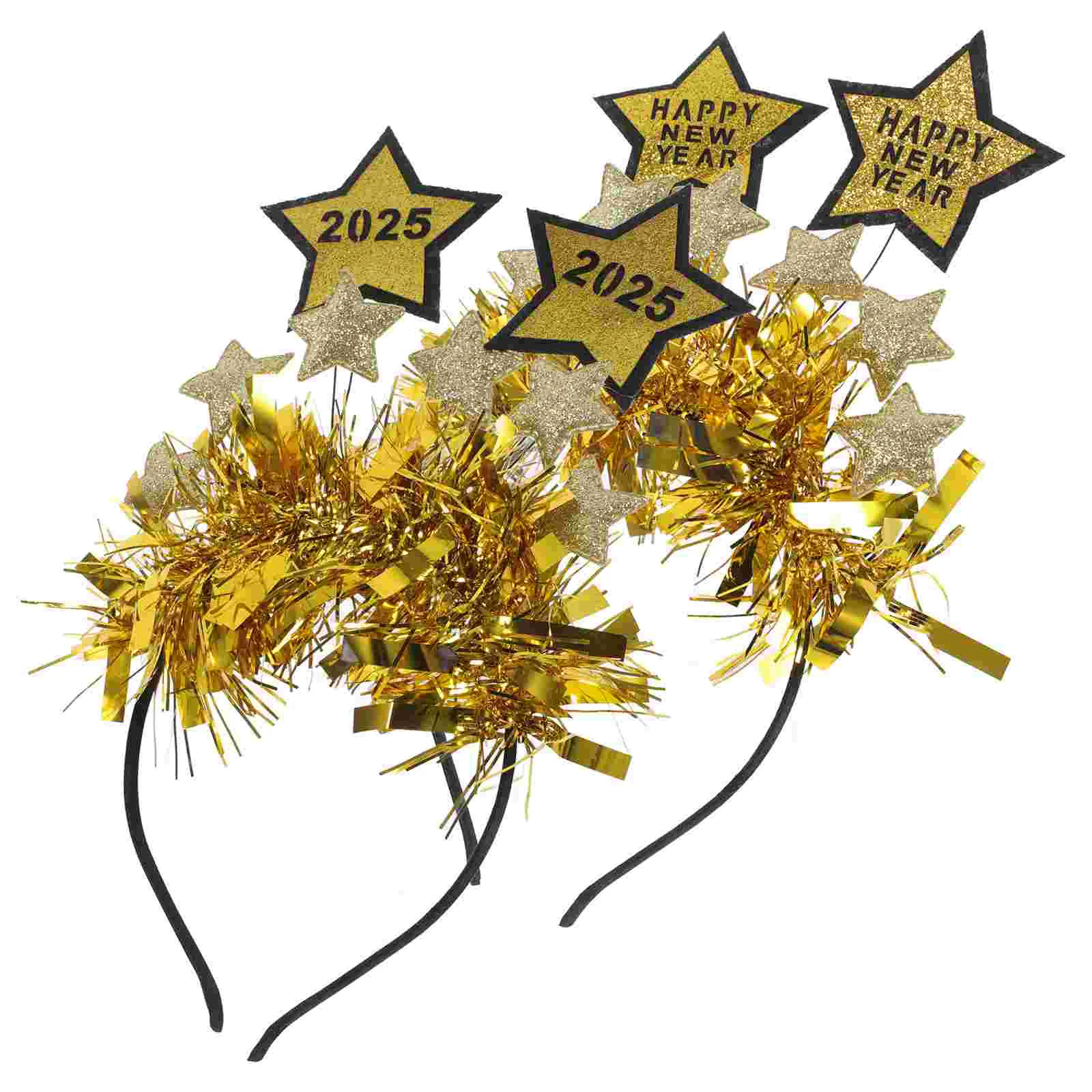 2 Pcs 2025 Headband Party Headdress Bathroom Decorations Flash Happy New Year Felt Cloth Hair Ornament