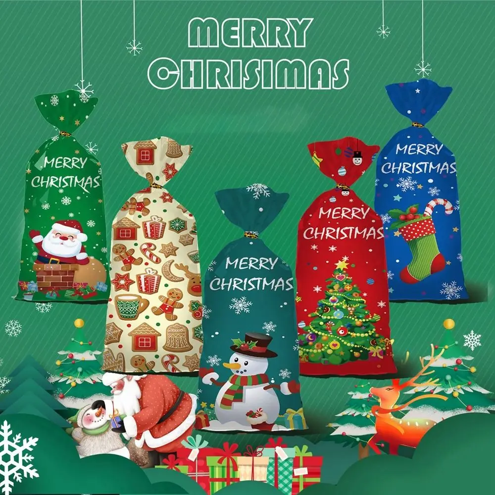 

50/100pcs New OPP Christmas Candy Bag DIY Self Adhesive Sugar Cookies Bag Merry Christmas Santa Claus Xmas Biscuit Bag New Year