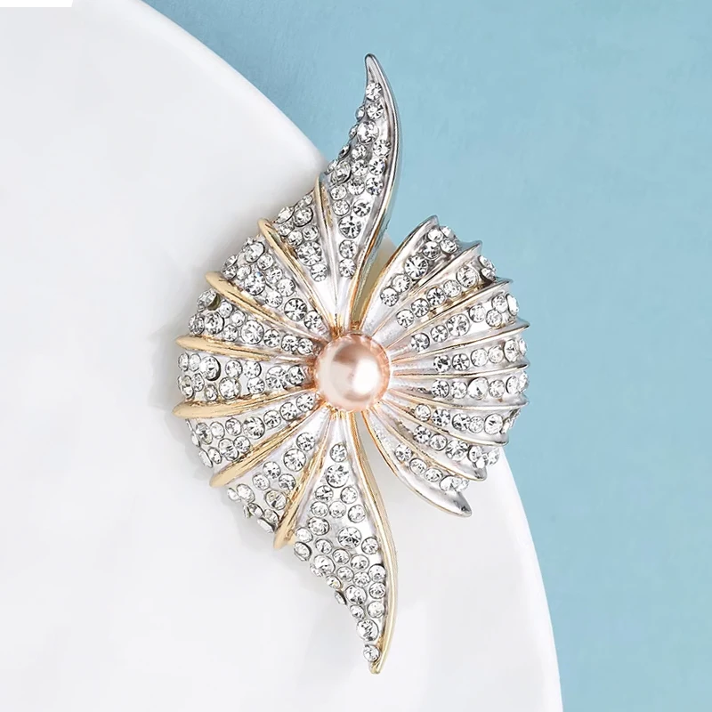 Wuli&baby Shining Beautiful Shell Brooches For Women Lovely Pearl Party Office Brooch Pins Gifts