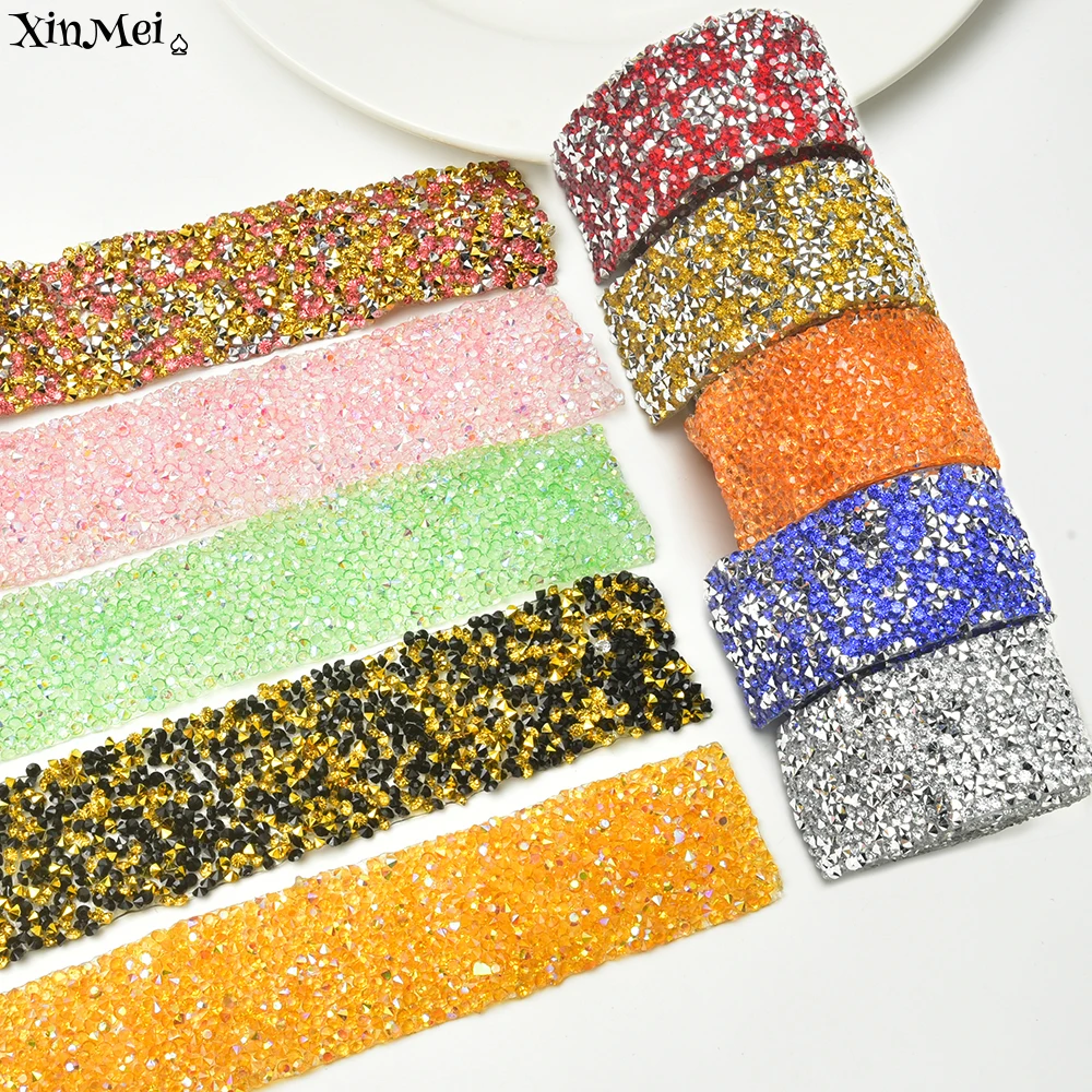 1 jard 3,5 cm szerokości Hot Fix Żywica Rhinestone Tape Iron on Crystal Ribbon Trim Strass Strip do odzieży Sukienka Pasek Torba Dekoracja