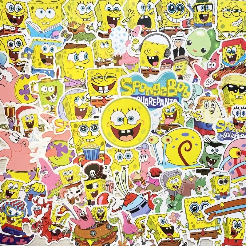 50PCS SpongeBob SquarePants Cute Cartoon Stickers Children's Stationery Water Cup Notebook Waterproof Decoration Reward Stickers