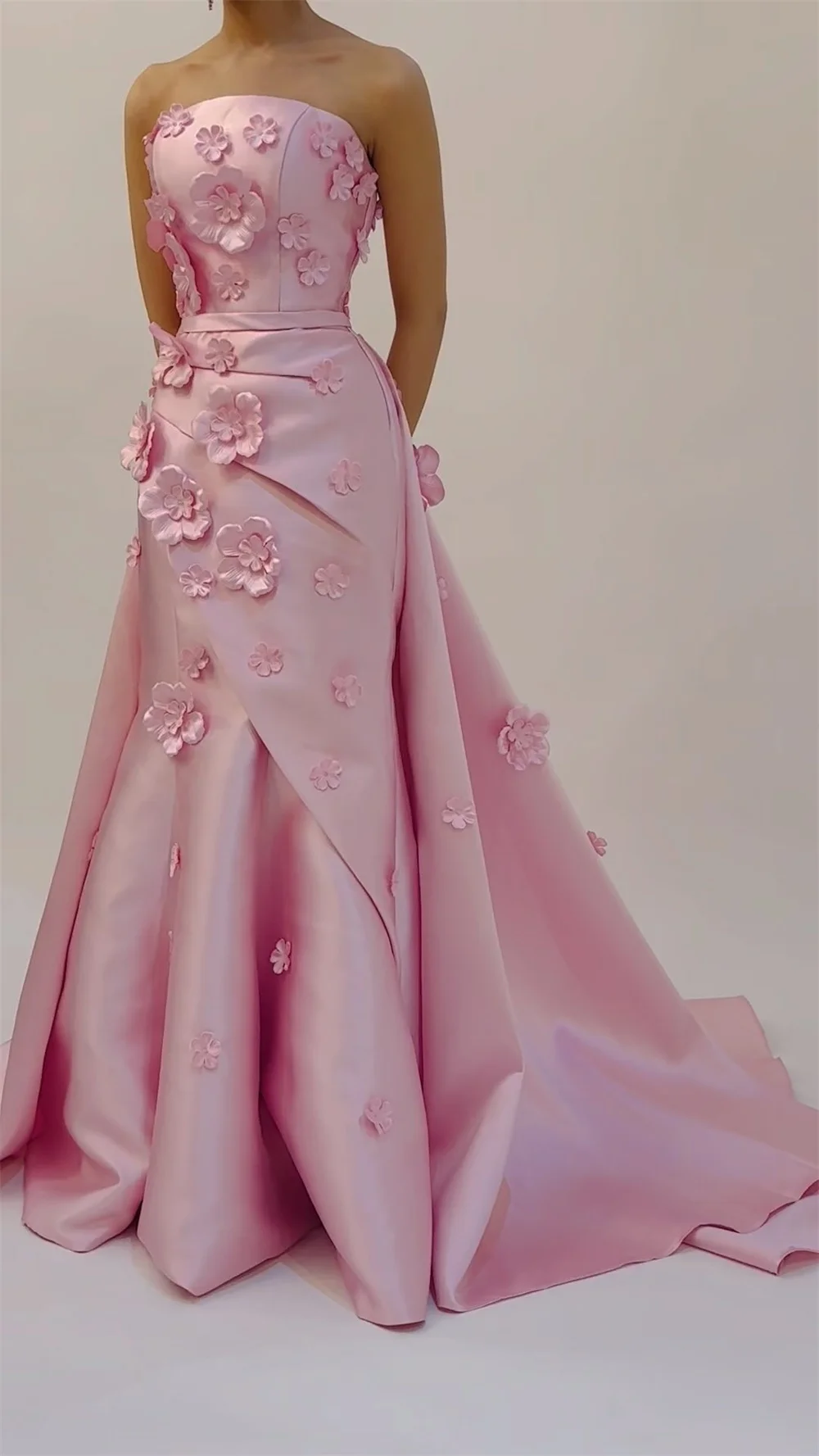 Bella Pink Straples Robes De Soirée 3D Flowers Mermaid Detachable Train Prom Dresses Sleeveless Customized Wedding Dress 2024