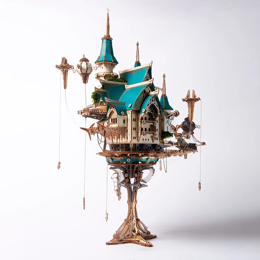 How Cat Fantasy Steam Castle 3D Wooden Puzzle Building Blocks Diorama Model Kit DIY Dollhouse Decoration Surprise Birthday Gift