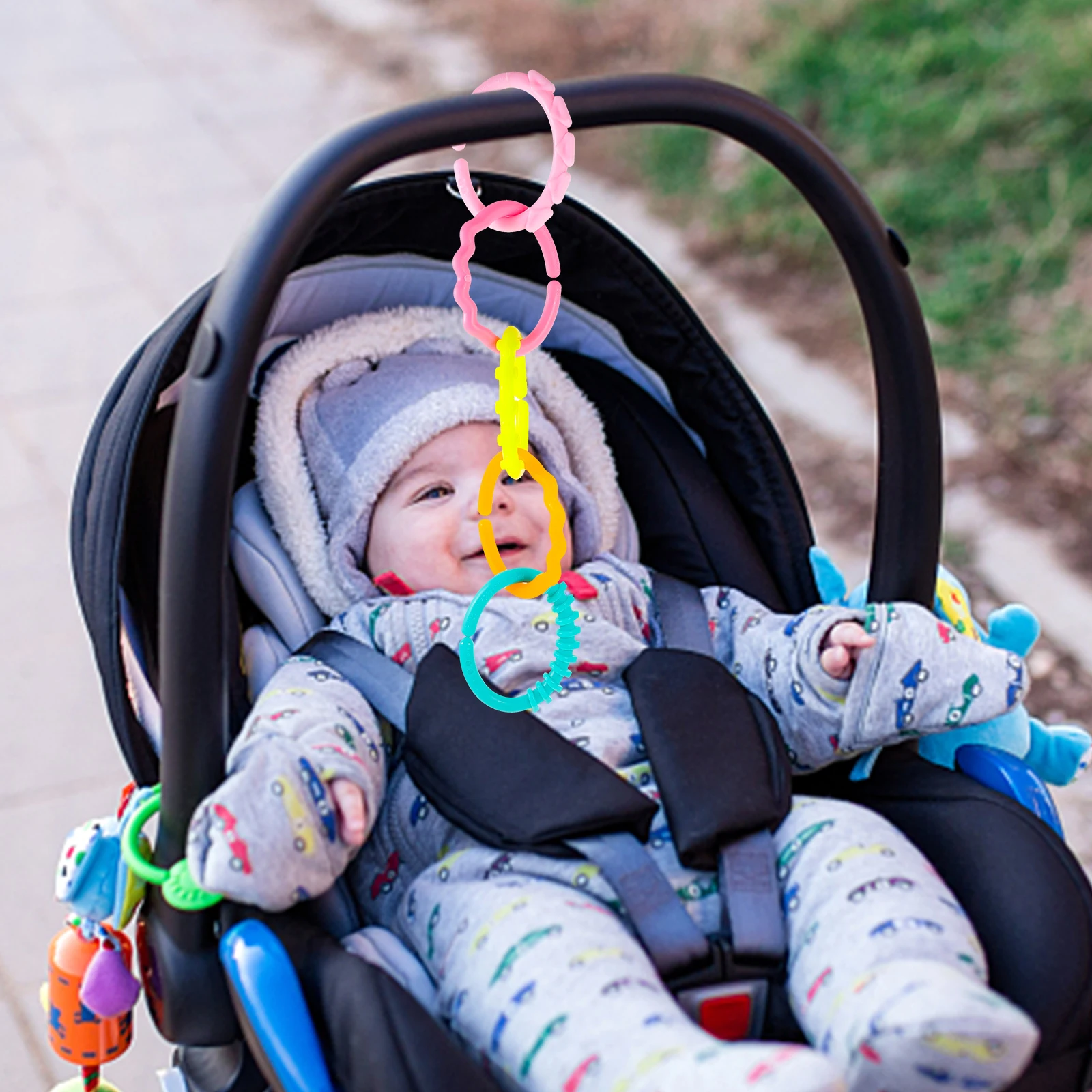 

24pcs Baby Teether Rings Links Stroller Car Seat Rattle Infant Teething For 3 Months+ Kids Activity Outdoor Play Travel