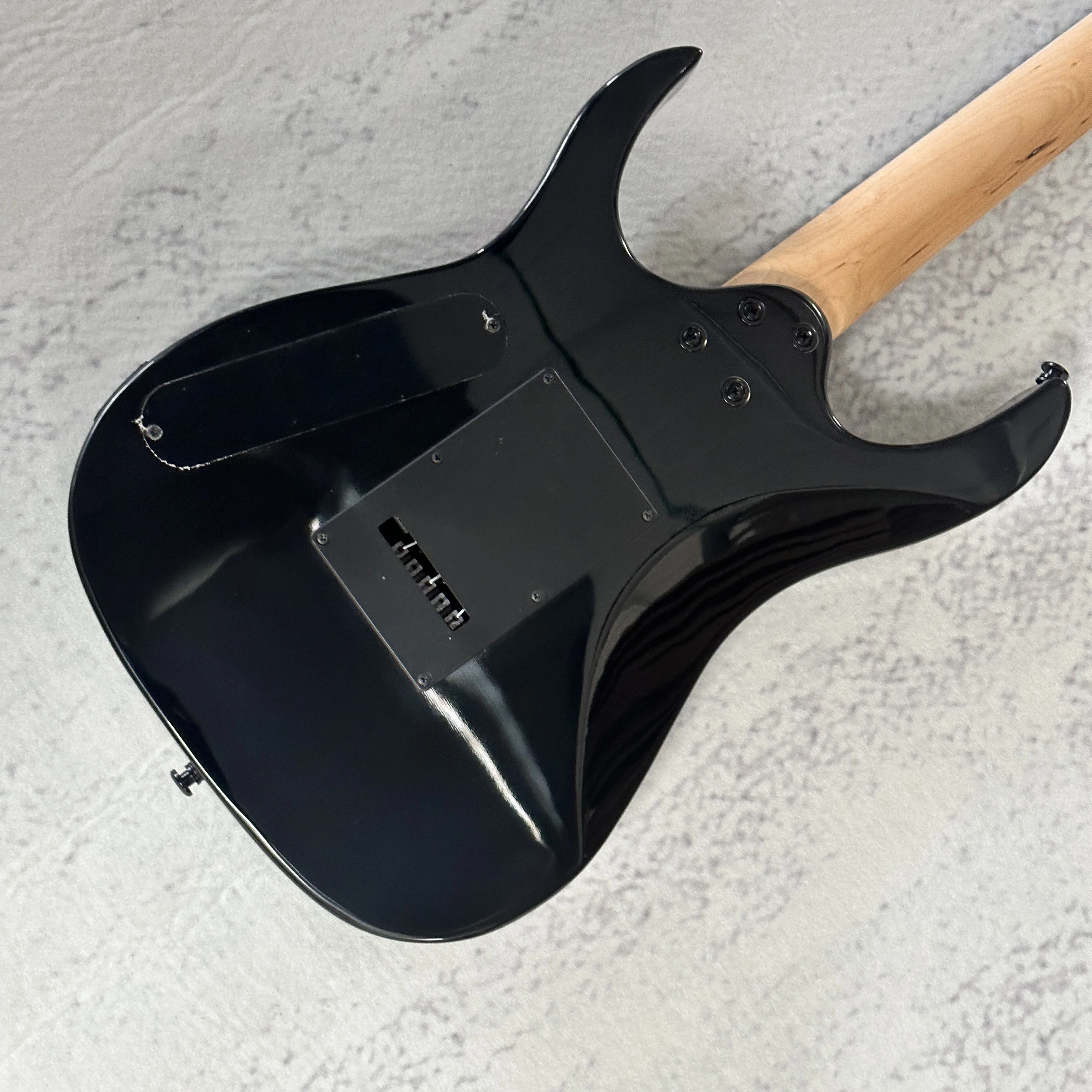 Electric Guitar Gloss Black Geometric Graffiti Art, HH Pickups, Double Locking Tremolo, Ebony FB, Black Hardware, Shred Metal