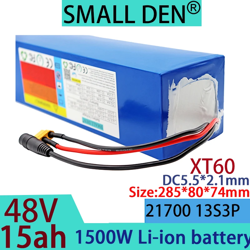 21700 13S3P 48V 15Ah Lithium ion Battery Pack 1500W Electric Tool Battery Outdoor Backup Battery 30A BMS+54.6V 2A Charger