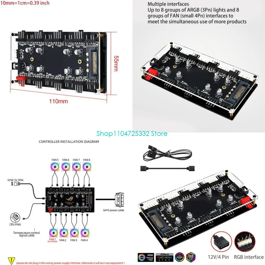 

P5EA 12V 4Pin RGB 5V 3 Pin ARGB Splitter Hub Fan Power Extension Adapter
