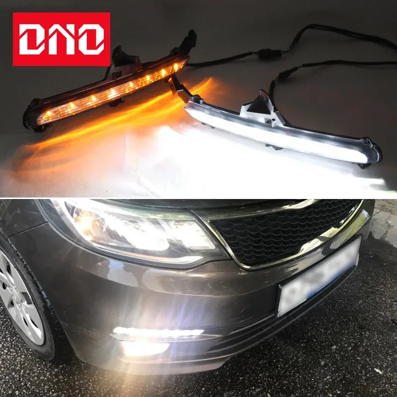 

Car LED DRL 12V Daylights For Kia Rio K2 2015 2016 Yellow Turn Signal Daytime Running Headlamps Auto Driving Lamp Foglamps