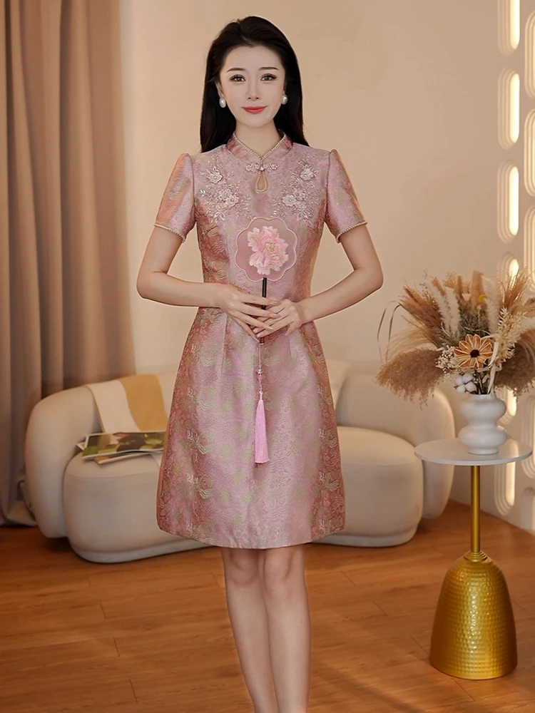 

Новое летнее свадебное платье в китайском стиле с вышивкой Сун Цзинь, элегантное, с завышенной талией, ручной работы, с цветами