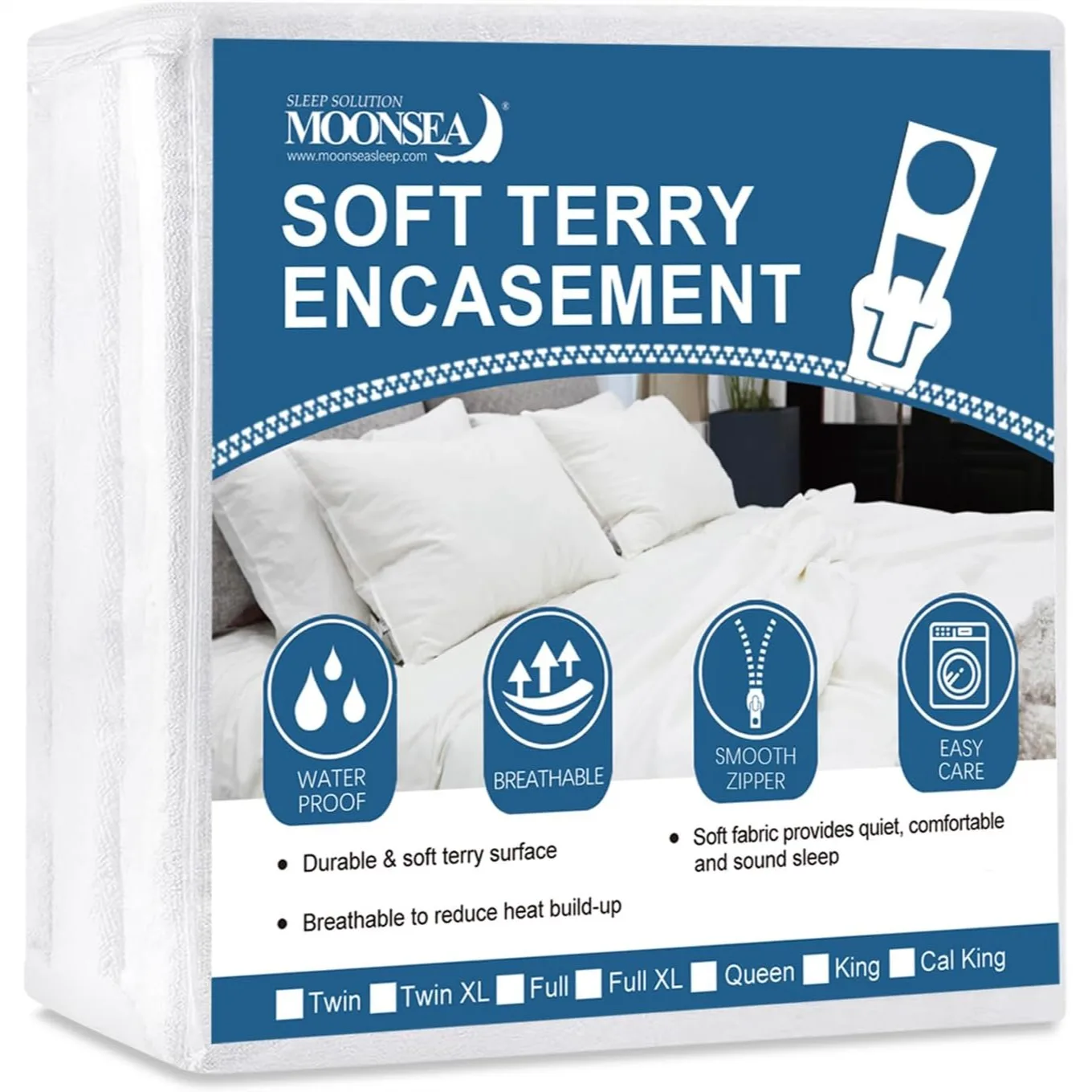 Queen Mattress Protector Zippered, 6-Side Waterproof Mattress Cover for Kids, Soft Terry Surface, Noiseless, Fits 60x80
