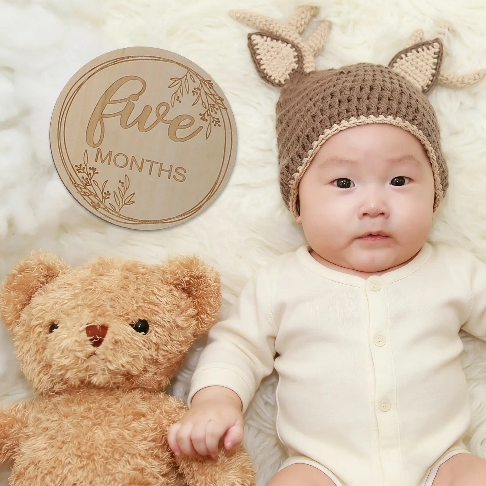12Pcs Baby Milestone Cards Wooden Growth Commemorative Photo Props Monthly Newborn Tracking Cards Baby Gifts Photography Props