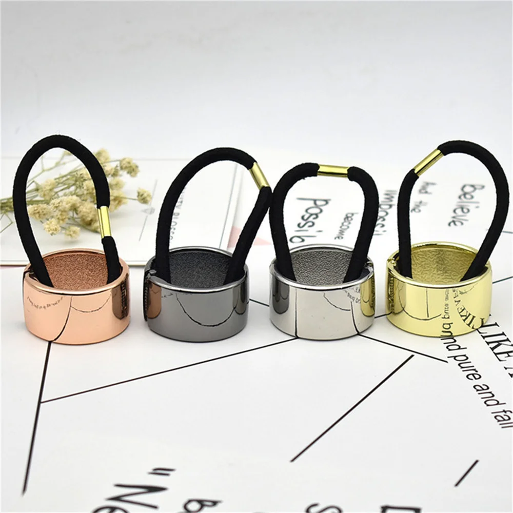 Fashion Smooth Metal Ponytail Buckle Retro Geometric High Elastic Hair Rope Women Girls Plastic Hair Band Headwear Accessories