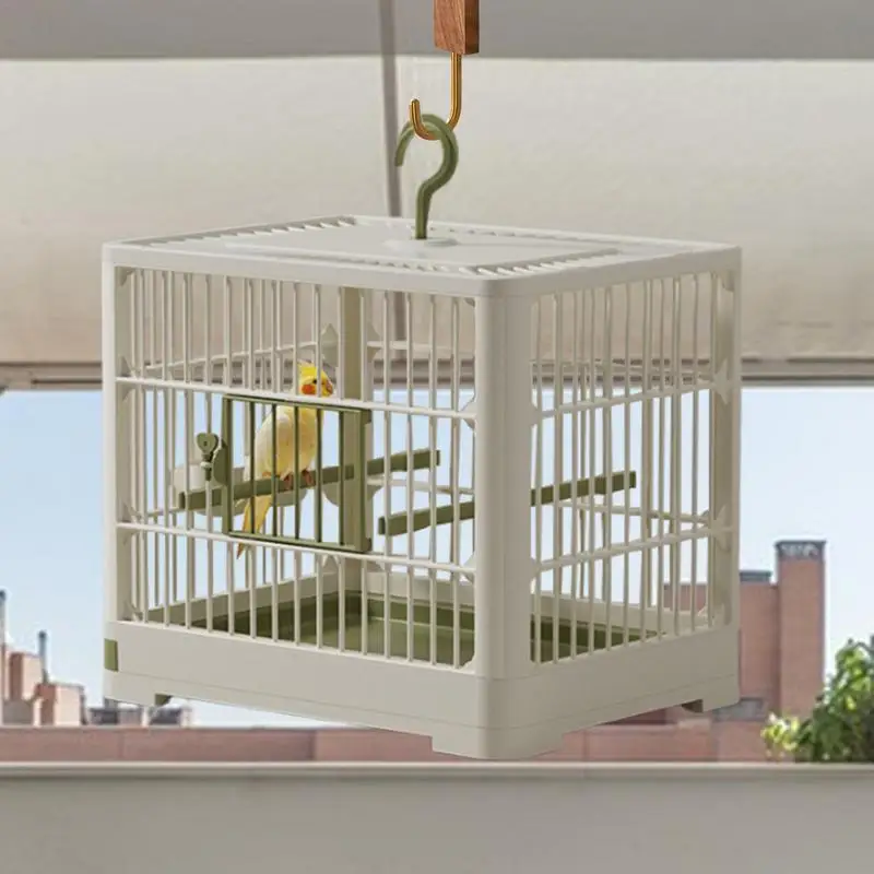 Travel Bird Cage Bird Travel Carrier Ornamental Birdcages Features Standing Pole Detachable Tray & Hook Handle For Parakeets