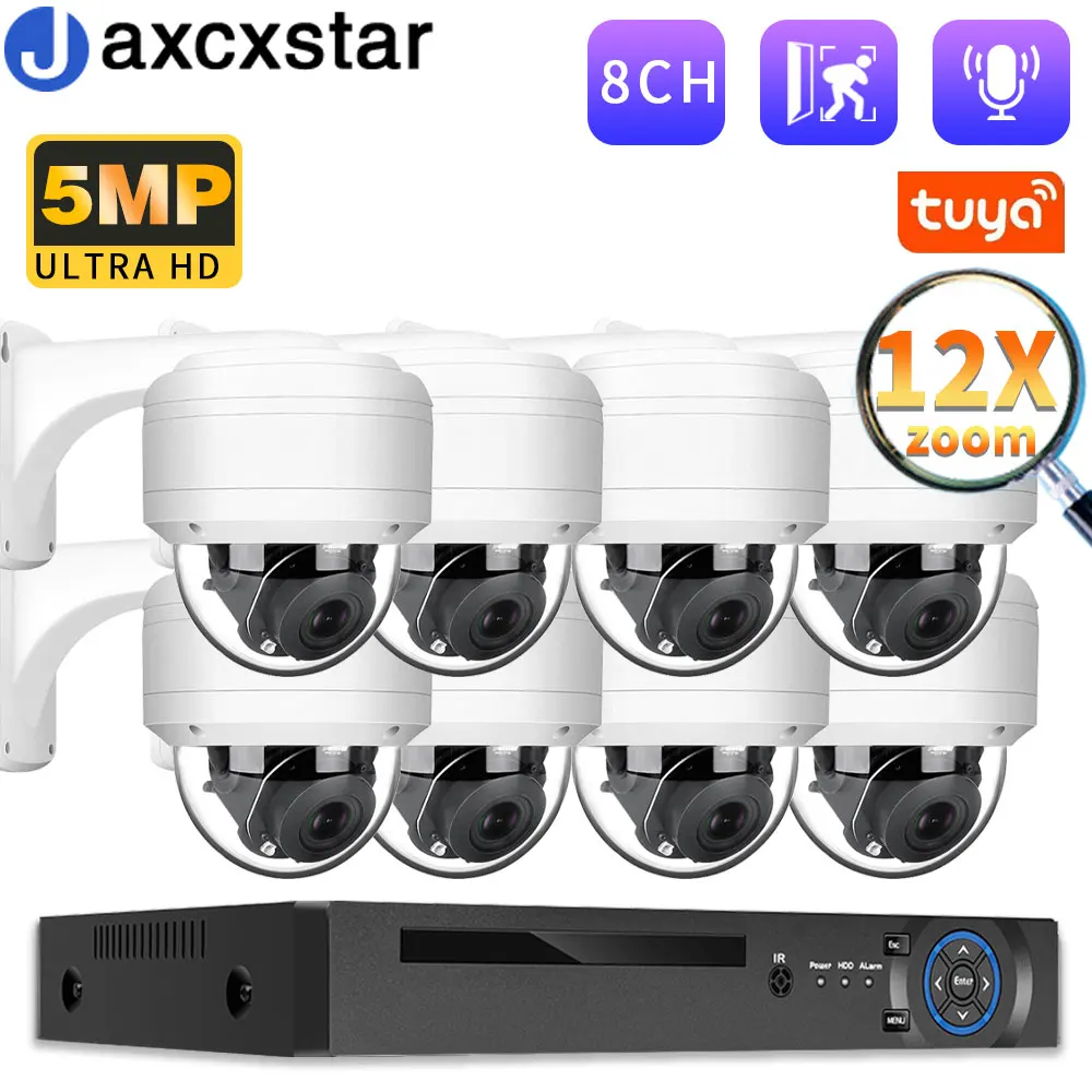 

5MP 12x Zoom PTZ AHD Camera Outdoor Waterproof Dome 8CH 6 in 1 DVR Outdoor Dome CCTV Kit Analog Security 360° Camera System