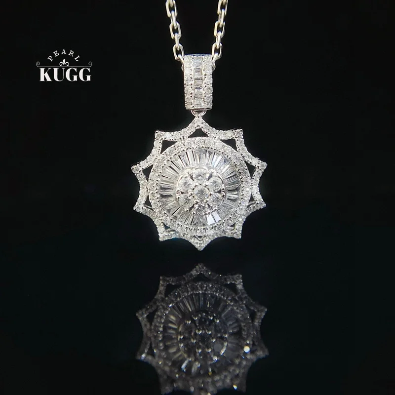 

KUGG 100% 18K White Gold Necklace Women Elegant Sun Shape 0.70carat Real Natural Diamond Pendant Necklace High Party Jewelry