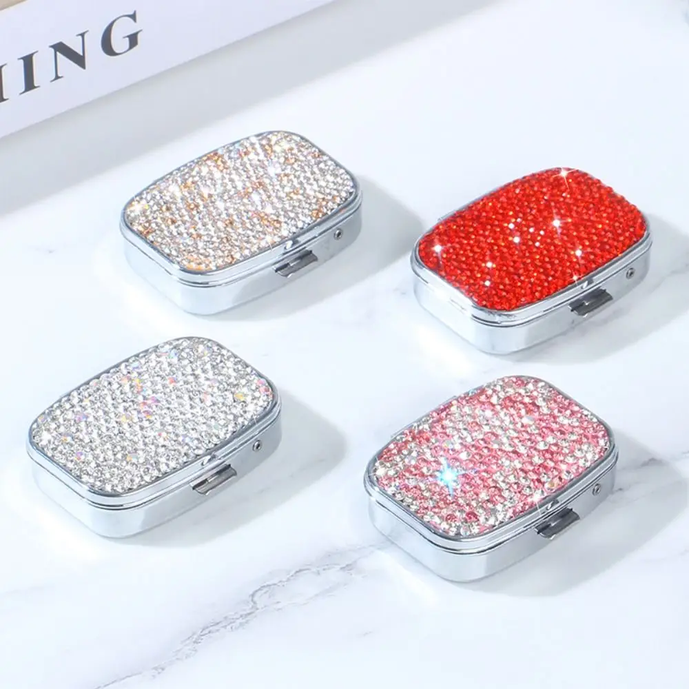 with HD Mirror Rhinestone-encrusted Jewelry Box Waterproof Cute Sealed Organizer Multifunctional Shiny Mini Pill Case Travel