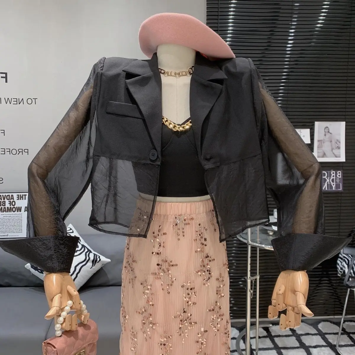 

Солнцезащитные блейзеры женские укороченные прозрачные с разрезом сзади летняя эстетичная лоскутная уличная одежда офисная женская модная верхняя одежда