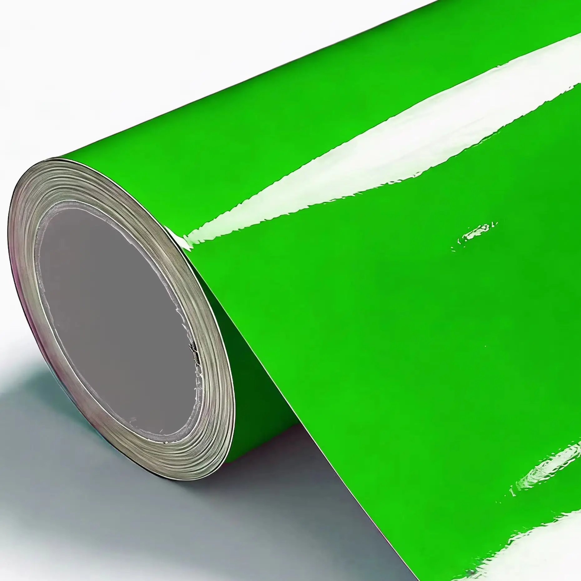 Glänzende Apfelgrüne PVC-Vinylfolie mit Luftkanälen, selbstklebend, für DIY-Dekoration von Auto, Motorrad und Möbeln