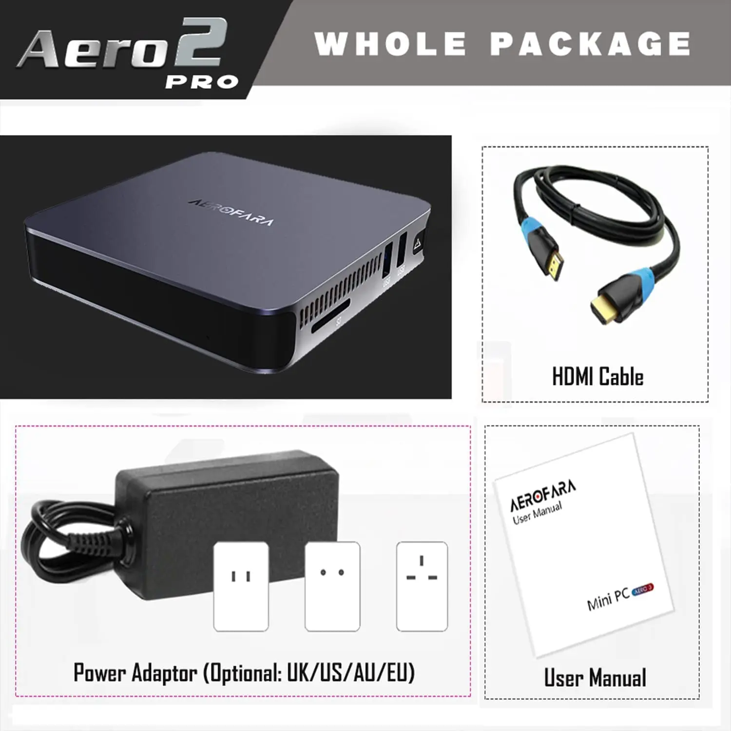 Aero 2 Pro 미니 PC, Intel 10nm 11th Celeron n5105 프로세서, 8GB ram 256gb SSD - UHD 그래픽 카드, 4K 60Hz - usb3 0, HDMI,