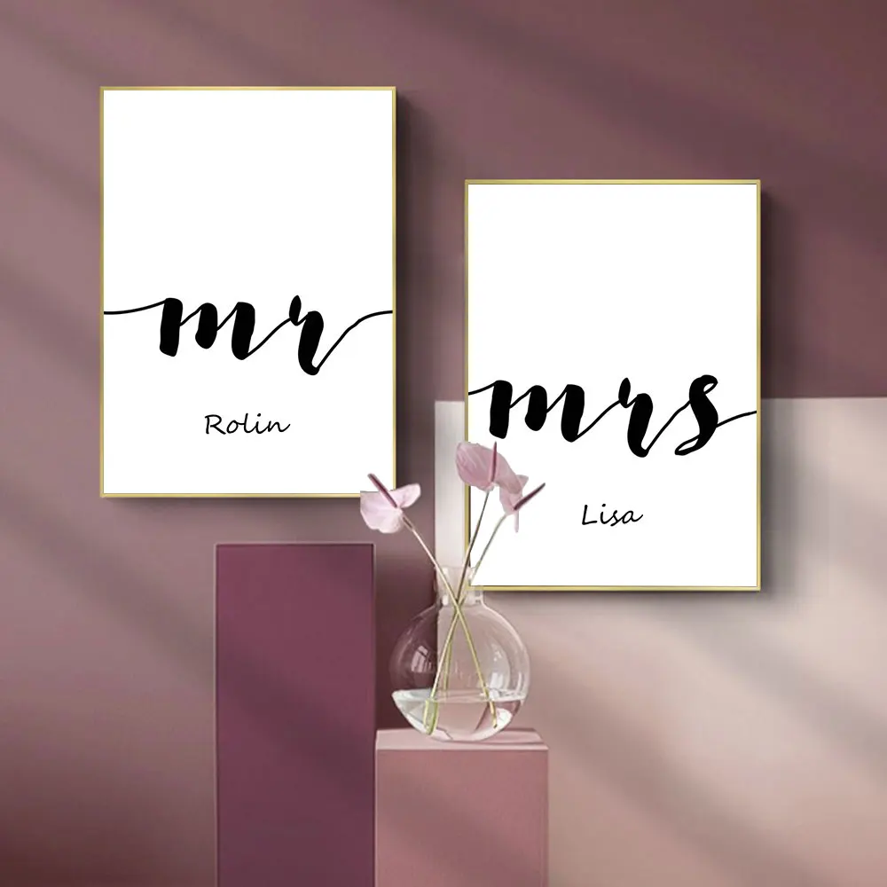 Mr and Mrs Love Custom Name Day Date Posters Personalized Wall Art Canvas Painting Prints Pictures Living Room Interior Decor