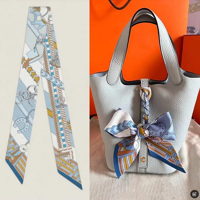 

Новый длинный узкий шелковый шарф-повязка для женщин, двусторонний, элегантный, с декоративной лентой, подарочная лента, шелковый шарф