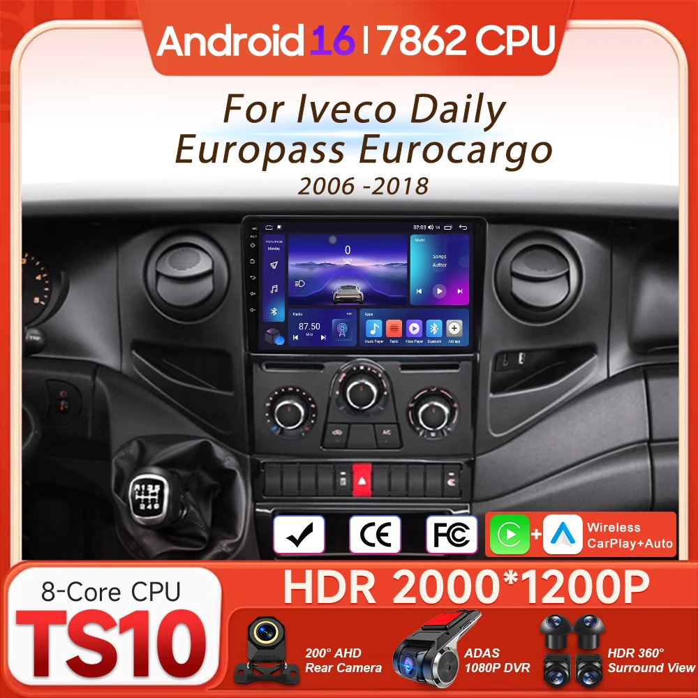Android 16 For Iveco Daily Europass Eurocargo 2006 - 2018 Car Multimedia Player Carplay Auto Radio Video Navigation GPS 2din BT