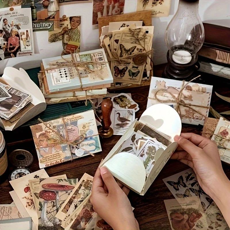 60 ชิ้น/แพ็ค Retro Vintage ตกแต่งสติกเกอร์สําหรับ Scrapbooking ป้ายไดอารี่เครื่องเขียนอัลบั้ม Vintage Plant Journal Planner