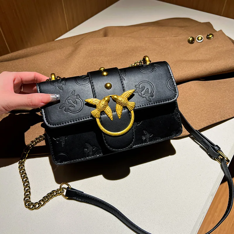 

2026 New Embroidered Swallow Underarm Bag Mini Square Metal Chain Strap Vintage Designer Inspired Daily Purse Gift for Women