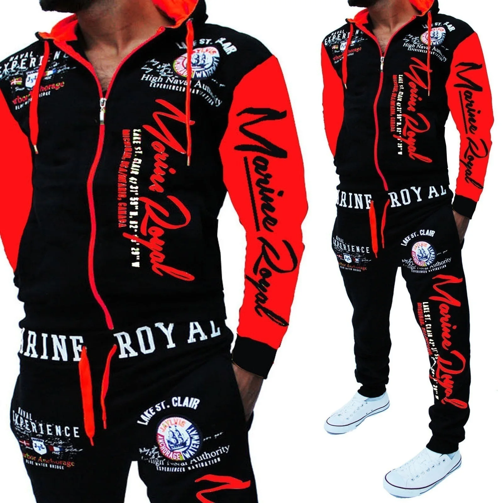 

Faionable Men's Hooded Sportswear Set Cotton Long Sve Long Pants Autumn Season Casual Sportswear Two-Piece Suit