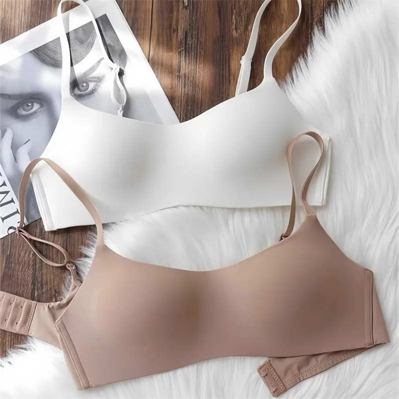 Soutien-gorge sans couture pour femmes, sous-vêtements sexy, lingerie féminine brillante, soutien-gorge sans fil, petite poitrine, tasse 1/2