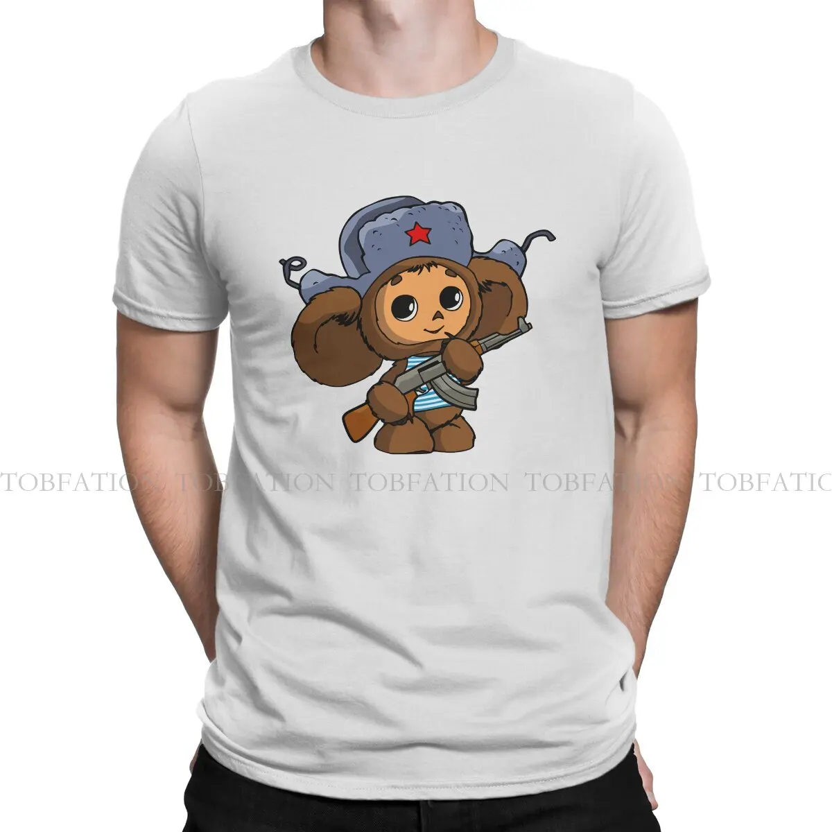 Cheburashka Lovely Protection Tshirt Vintage Punk Men\'s Tshirts Tops Oversized Cotton Crewneck T Shirt