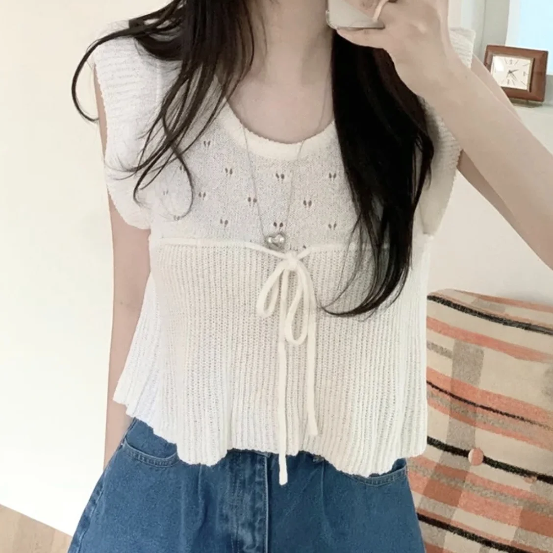 

Женский вязаный свитер весна-лето в Корейском стиле Sweet Youth круглый Ne Knot Hollow ort Sve Top