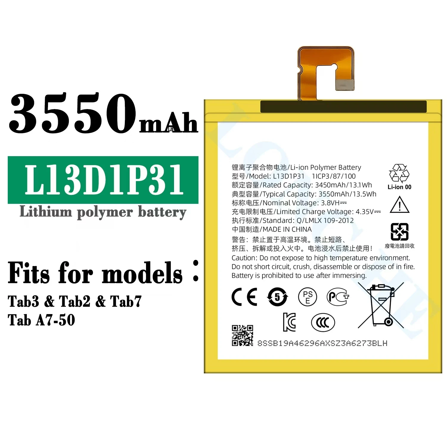 For Lenovo Tab3/Tab2/Tab7/A7-50 L13D1P31 New Durable Tablet Battery