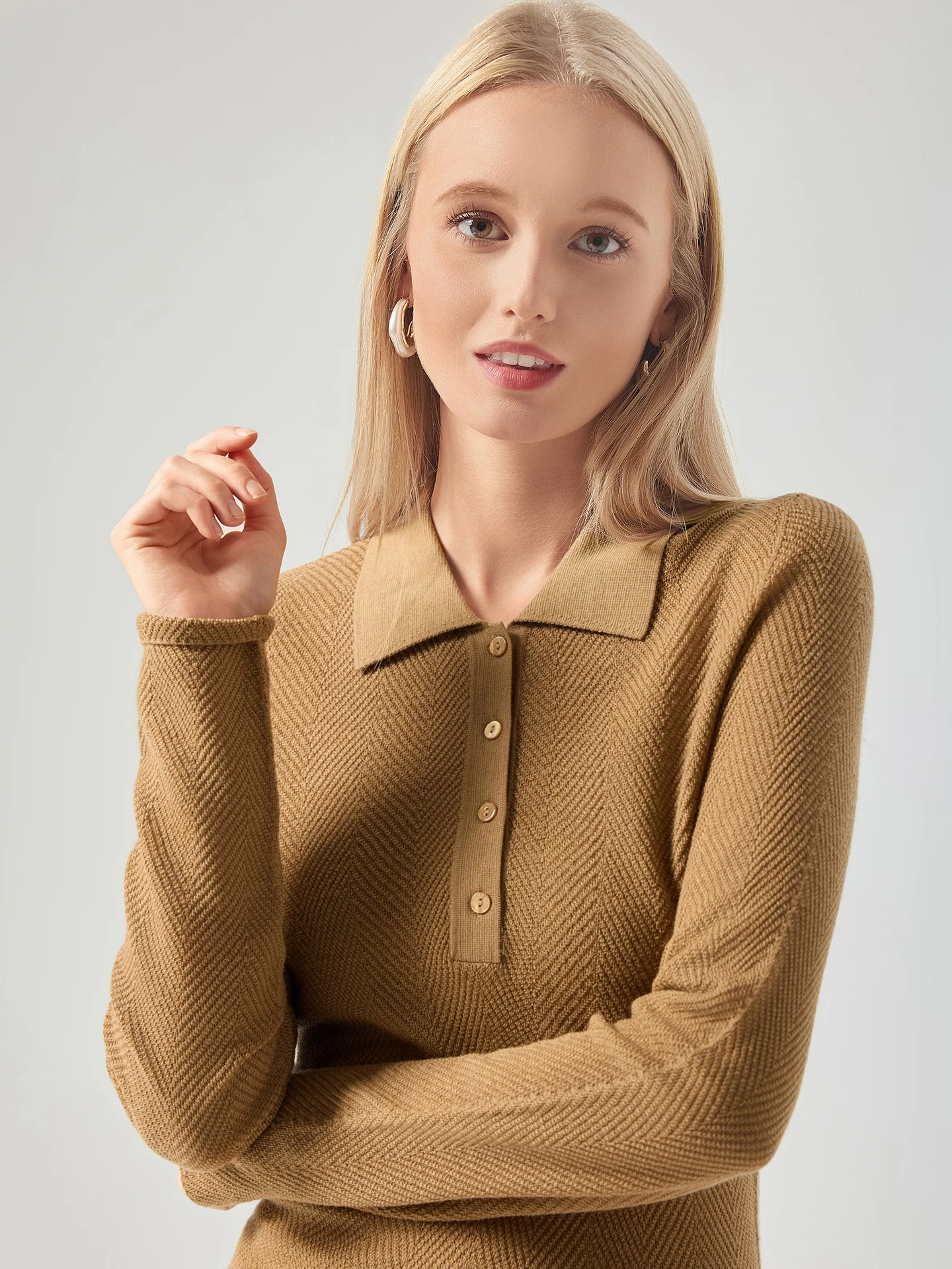 Elegant Fashion Spring Autumn Women Sweater 100% Merino Wool Knitwear Polo Pullover Long Sleeve Clothes Tops Spinning New Blouse