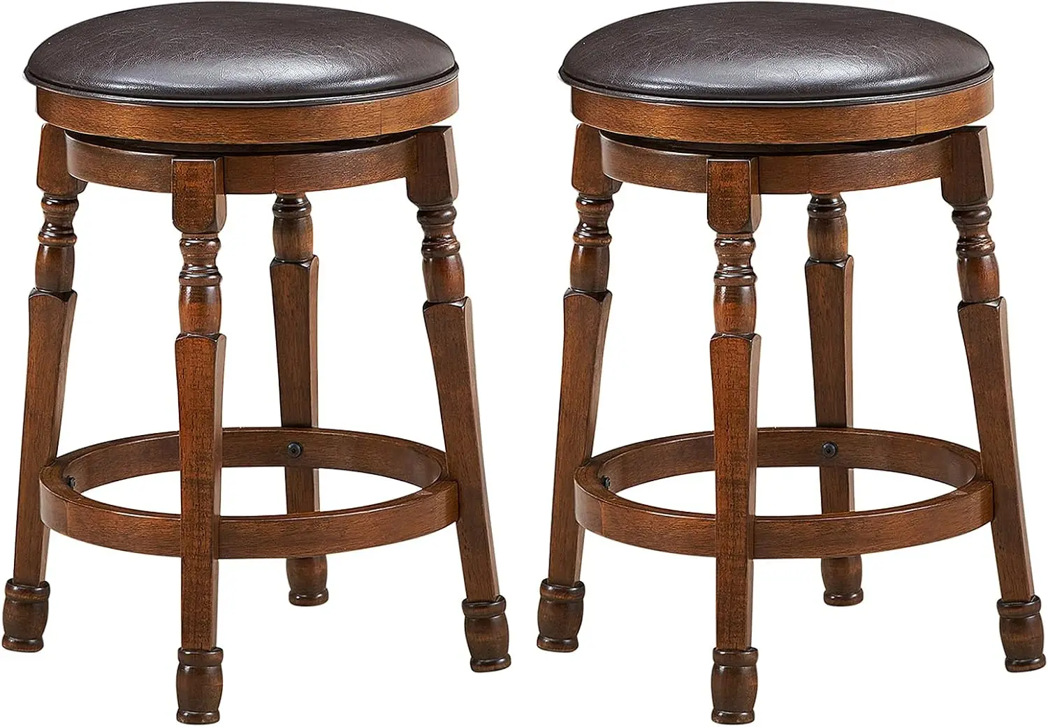 Bar Stools Set of 2 Swivel Barstools 24 Inch Counter Height Bar Stools Backless Sturdy Solid Wood Chairs with Soft Faux Leather